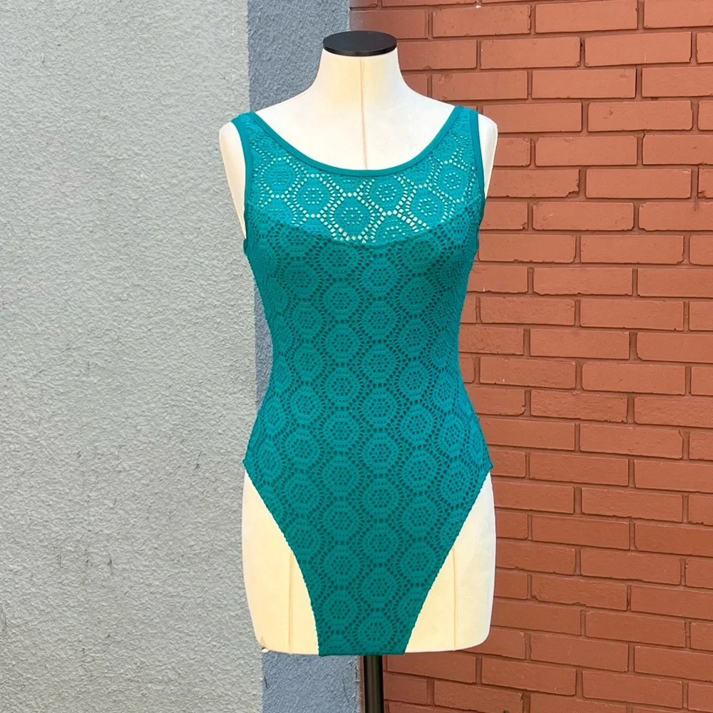 Jantzen Coastal Zone Retro Teal Cutout One Piece Swimsuit Women’s Small